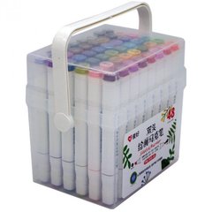 Набор двухсторонних скетч маркеров спиртовой основе "Aihao" AH-PM508-48, 48 штук в пластиковом пенале