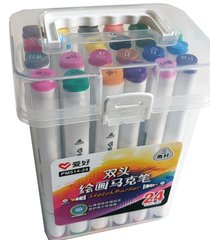 Набор двухсторонних скетч маркеров на спиртовой основе "AIHAO" PM514-24 , 24 штуки в пластиковом пенале