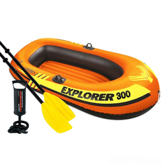 Надувний тримісний човен Intex "Explorer 300", 58332, весла + насос, 211х117х41см, до 186кг
